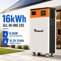 Système de stockage d'énergie solaire domestique Tewaycell 16 kWh tout-en-un, batterie solaire LiFePO4 de qualité A 51,2 V 314 Ah, onduleur intégré 6,5 kW