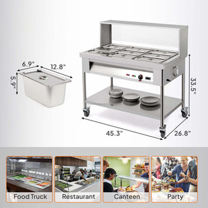 Chauffe-Plats Électrique Professionnel en Acier Inoxydable Type Bain-Marie avec Vitrine de Protection pour <span class=keywords><strong>Buffet</strong></span> - Product Image 5