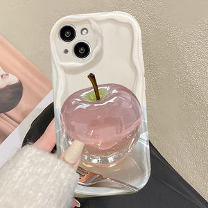 Funda Protectora para Teléfono Móvil con Diseño de Manzana de Cristal INS para <span class=keywords><strong>iPhone</strong></span> 16 15 17 <span class=keywords><strong>Pro</strong></span> Max <span class=keywords><strong>14</strong></span> 13 12, Carcasa con Patrón Crema - Product Image 3