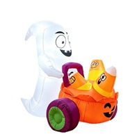 Véhicule gonflable de 1,5 m pour Halloween, motif fantôme et citrouille, avec lumières LED, thème maïs sucré, décorations de jardin