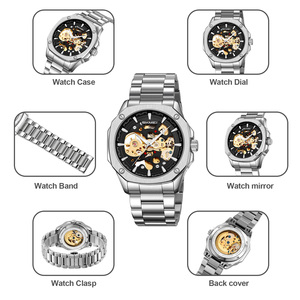 SKMEI 9378, relojes mecánicos para hombre, reloj automático de moda para hombre, reloj de esqueleto de negocios resistente al agua de acero inoxidable azul - Product Image 5
