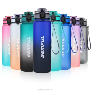 Grosir 32oz 1 Liter botol air ramah lingkungan BPA bebas Gym olahraga botol minum sedotan dewasa motivasi luar ruangan berkemah