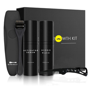 Kit de crecimiento de barba, suero activador, jabón para barba, rodillo, peine, set para hombres adultos, cuidado de la barba, orgánico, sin perfume, aspecto natural - Product Image 1