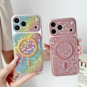 Funda Magnética de Lujo con Lazo de Purpurina Arcoíris para iPhone 18 17 16 15 Pro Max, con Relieve Brillante y Cubierta Trasera con Degradado Láser - Product Image 1