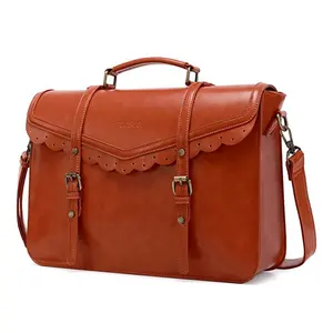 Custom Womens Briefcase Artificial Leather Messenger Laptop Work Bag for Fit 15.6" Laptop With Lace Decoration Cambridge Bag