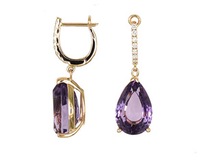 Pendientes de Oro Blanco de 18K con Gema de Amatista en Forma de Lágrima y Barra de Diamantes, Joyería Elegante para Mujer - Product Image 2