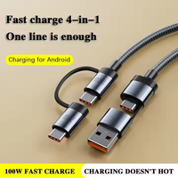 Câble de charge rapide 4-en-1 en nylon tressé, vente en gros d'usine, Type-C/Lightning pour téléphones mobiles iOS, PC, ordinateur portable