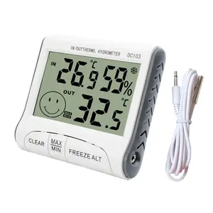 DC103 Termometer Dalam Ruangan Luar Ruangan dengan Fungsi Alarm, Thermo Hygrometer Monitor Suhu Kelembaban Meter dengan Kabel Sensor