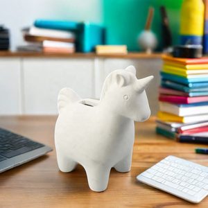 Mignon créatif en céramique bricolage jouet pour enfants blanc licorne Animal argile plâtre peint Graffiti figurine poupée économie d'argent - Product Image 6