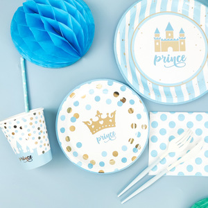 Decoraciones para Fiesta de Cumpleaños de Príncipe DAMAI, Platos, Servilletas y Vasos Desechables, Azul Dorado, Castillo, Corona, Vajilla para Fiesta de Princesa - Product Image 1