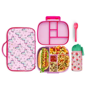 Cute kids bento lunch box with water bottle and lunch bag sets bpa free eco-friendly lunch box kids