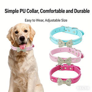 Collar Popular con Lazo Adornado con Diamantes de PU Brillantes para Gatos y Perros Pequeños, MOQ Bajo - Product Image 5