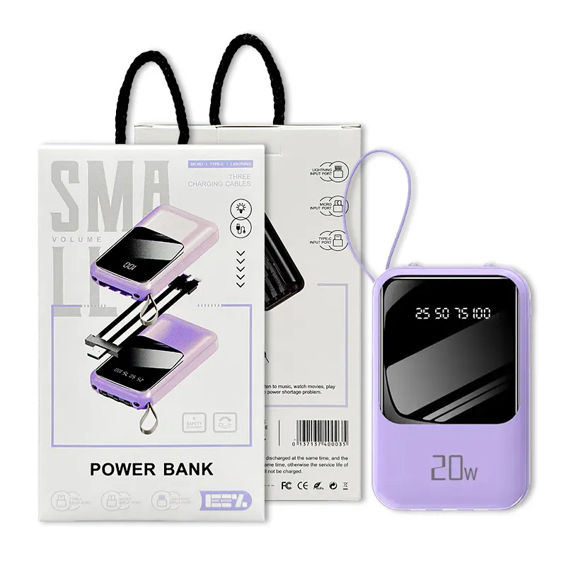 Batterie externe à charge rapide à 4 câbles intégrés 20000 mah chargeur de téléphone portable Powerbank haute capacité 20000 Mah Power Banks