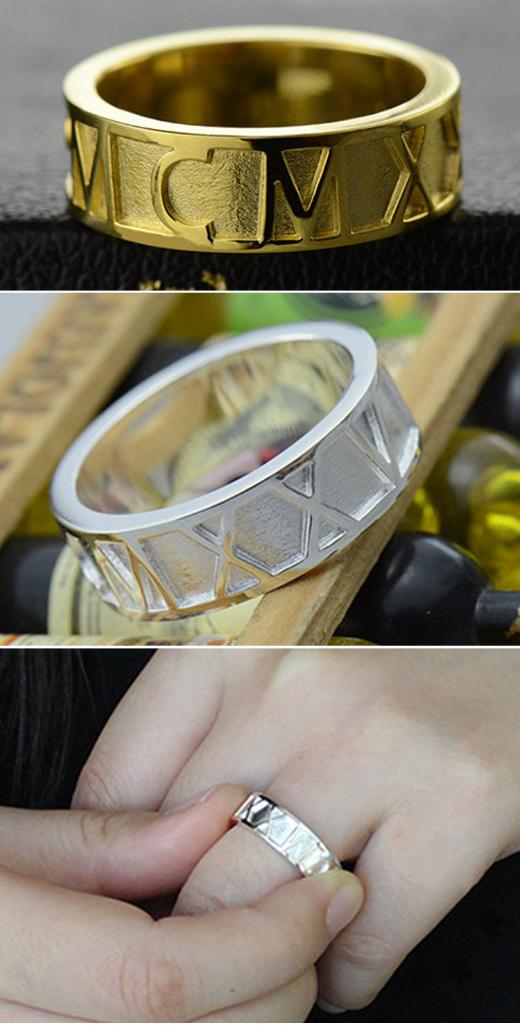 fashion hollow rings jewelry women custom stainless steel gold plated rome numeral ring