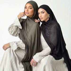 Custom Modal <span class=keywords><strong>Hijab</strong></span> Set para Mulheres Muçulmanas Leve Pontos Duplos Guarnição Xaile Viscose Rayon Algodão Primavera Moda Tradicional - Product Image 2
