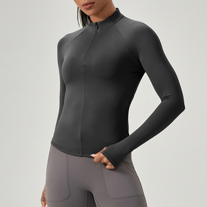 Très bon marché femmes demi-fermeture éclair vêtements de yoga col montant haut de gymnastique séchage rapide collants de course <span class=keywords><strong>cyclisme</strong></span> hauts de yoga bas vêtements de sport - Product Image 6