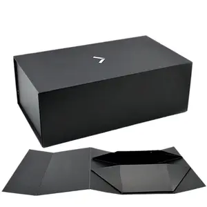 Black Rigid Flat Luxury Magnetic Folding Storage Paper Gift Box With Ribbon