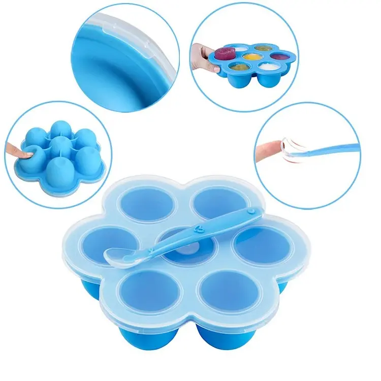 Rubber Egg Bites Molds Reusable Baby Food Storage With Silicone Spoons Sets
