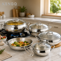 Ensemble de casseroles en acier inoxydable en gros, 5 pièces, avec couvercles en verre, compatible induction, pour cuisine domestique
