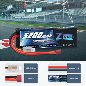 Zeee 2S LiPo pin 5200mAh 7.4V 80C trường hợp khó khăn Pin deans cắm cho RC evader BX xe RC Buggy RC thuyền - Product Image 3