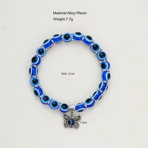 Wholesale New Fashion Retro Blue Eyes Beads Lucky Bracelet Hand Shape Silicone Bracelet Jewelry Men And Women Couple Custom