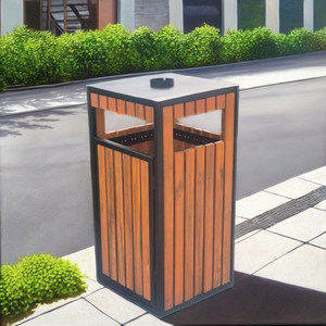 ถังขยะไม้กลางแจ้งแบบเปิดด้านบน ดีไซน์เรขาคณิต เป็นมิตรกับสิ่งแวดล้อม เหมาะสำหรับสวนสาธารณะและสวนในบ้าน - Product Image 3