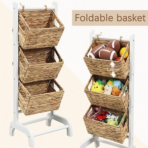 <span class=keywords><strong>3</strong></span> livelli tessuto a mano supporto di stoccaggio, ripiano di bambù pieghevole con cesti di biancheria, per camera da letto bagno cucina armadio organizzazione - Product Image 3