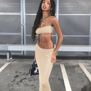 Novedades de <span class=keywords><strong>2022</strong></span>, Primavera Verano, Chaleco de Tirantes de Malla de Color Sólido, Falda con Ombligo Expuesto, Traje de Falda, Vestidos Sexys - Product Image 6