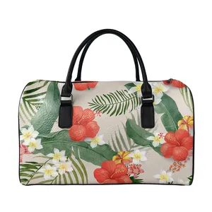 Amerikan samoası için tropikal çiçek tarzı tasarımcı silindir çanta haftasonu taşıma silindir seyahat çantaları bayanlar için gece omuzdan askili çanta