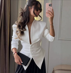 Blazer asymétrique amincissant tendance pour <span class=keywords><strong>femme</strong></span>, manteau élégant à manches longues, vêtement d'extérieur sophistiqué et raffiné pour le quotidien et le travail - Product Image 3