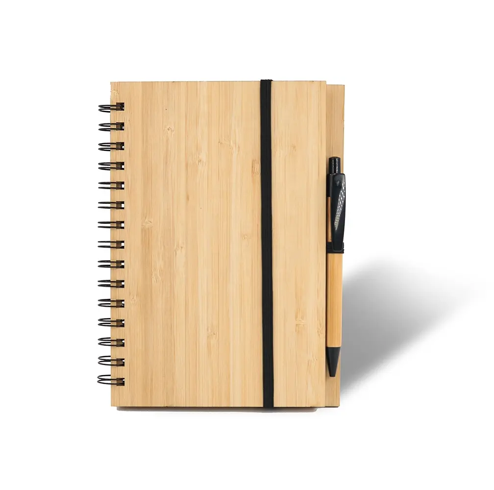 Agenda de bambú de madera con logotipo personalizado, cuaderno con bolígrafo, juego de regalo