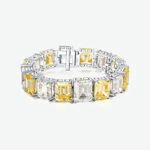 Pulsera de diamantes de laboratorio amarillo grande de lujo, de plata de ley, corte octagonal, para fiesta y boda, nuevo diseño, S925