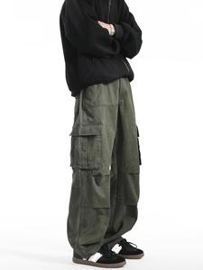 2025 nouveau printemps automne hommes Cargo pantalon nouveau Style rétro américain multi-poches lâche droite décontracté couleur unie pantalons longs - Product Image 1
