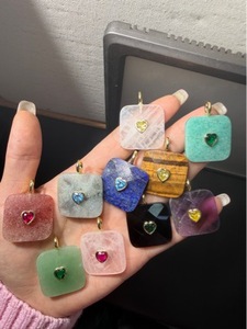 Ciondolo Quadrato <span class=keywords><strong>con</strong></span> Gemma e Charm a Cuore, Pendente in Pietra Naturale per Creazione di Gioielli - Product Image 6