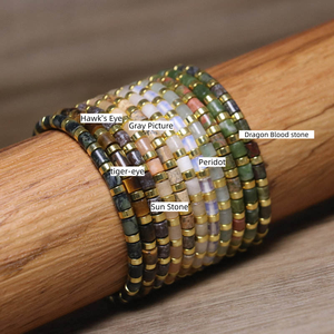 Boho Multi-Color Gemstone Beaded <b>Bracelets</b>, Natural Turquoise & Rose Crystal Beads, Unisex Adjustable Healing Crystal Jewelry - Product Image 4