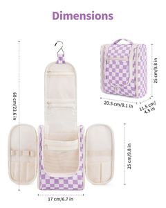 กระเป๋าเครื่องสำอางแบบแขวนขายส่ง ลายตารางสีม่วง กันน้ำ กระเป๋าใส่เครื่องสำอางพกพา กระเป๋าเดินทางพร้อมหูหิ้ว - Product Image 3