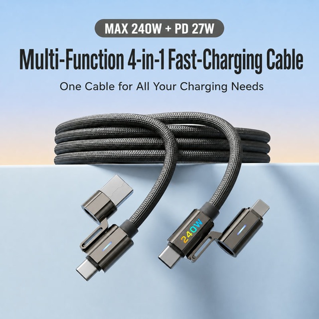 Fast Charging 4-in-1 Data Cable 240W Power Cord Zinc Alloy Braided Wire for Xiaomi for Redmi for OPPO for Vivo
