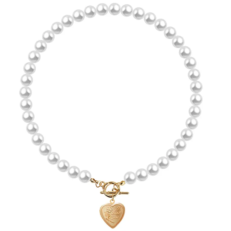 Mode zierlichen Schmuck Geschenk 14 Karat vergoldet Elfenbein Perle Perle Halskette für Frauen Mädchen mit Herz Charme Medaillon