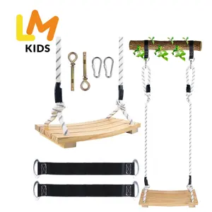 LM set ayunan pohon kayu anak-anak, set ayunan profesional memanjat tali bermain luar ruangan