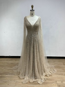DDA005 <span class=keywords><strong>Abito</strong></span> da Sera di Lusso con Scollo a V, Maniche a Mantella, Ricami di Paillettes, Fiocco sul Retro, Elegante Vestito a Linea A con Perline per <span class=keywords><strong>Madre</strong></span> della <span class=keywords><strong>Sposa</strong></span> - Product Image 6