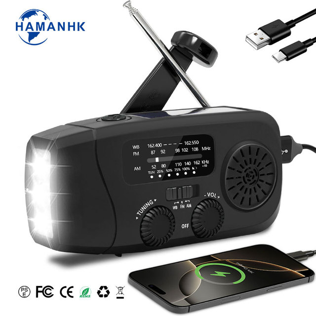 Emergency Radio Hand Crank Solar Charge Am Fm Radio with Light Rechargeable Battery for Power Charge Emergency Radio