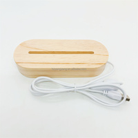 Vente en gros 3D acrylique LED support en bois ovale USB lampe de table avec socle d'affichage en résine artisanat en bois boîtes en bois et enseignes murales
