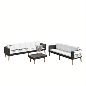 Ensemble de meubles de jardin en rotin tressé pour l'extérieur, 6 places, résistant aux intempéries, design contemporain, pieds en bois massif - Product Image 1