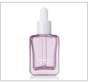 30Ml Heldere Paarse Kleur Platte Vierkante Vorm Glazen Druppelflessen Essence Vloeibare Portioning Containers Met Witte Rubberen Stop - Product Image 3