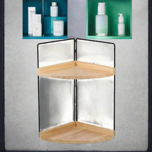 Estante de Esquina de Madera de 2 Niveles con Marco Metálico, Organizador de Encimera para Cocina, Baño y Ducha - Product Image 3