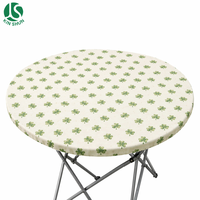 Nappe ronde ajustée en PEVA à motif trèfle, avec dos en flanelle, imperméable, bord élastique, pour pique-nique en extérieur, jardin, facile à nettoyer, réutilisable