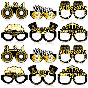 Gafas de Papel DIY para Celebración de Año Nuevo 2027, Diseño Negro y Dorado, para Fiestas y Manualidades - Product Image 1