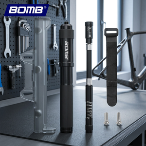 BOMB Mini Aluminum Alloy Bike Pump with Valve Adapter and Pressure Gauge (80-130PSI) for Mountain <b>Bicycles</b>-Lightweight & Durable - Product Image 2