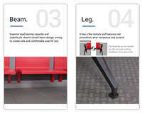 Chaise d'attente publique en PU de haute qualité avec structure robuste en fer et cadre en aluminium, option USB, idéale pour les aéroports et les hôpitaux