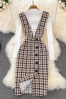 Ensembles pour femmes Hauts à carreaux d'hiver Pull élégant Ensemble 2 pièces Vêtements pour femmes